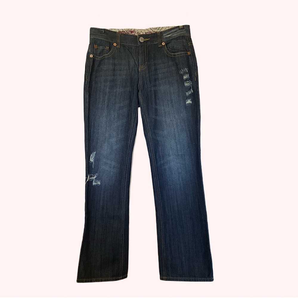 Mossimo y2k distressed boyfriend dark wash boot cut jeans flap pockets